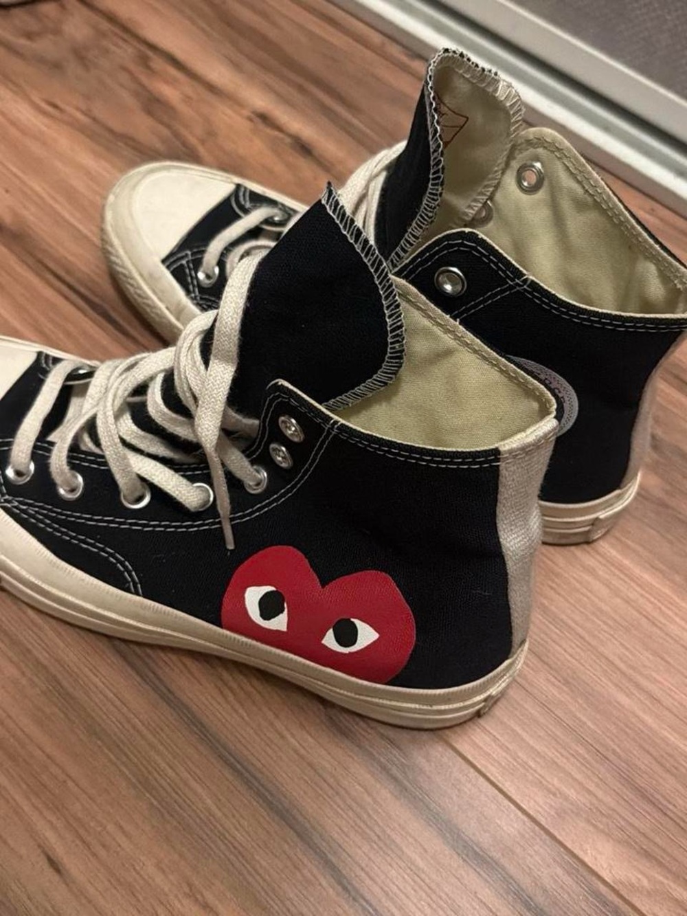 Unisex Black High-Top Canvas Sneakers with Red Heart Detail